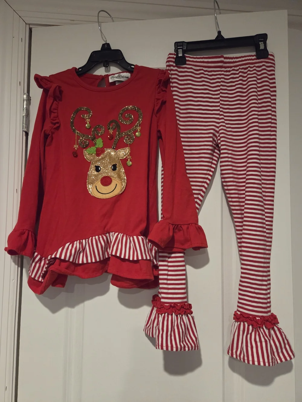 Rare Editions Red Dress with Gold Glitter Swirl